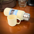 White Vacuum Flask Set Stainless Steel Thermos With 3 Cups Approx 500ml - 9XShoppy