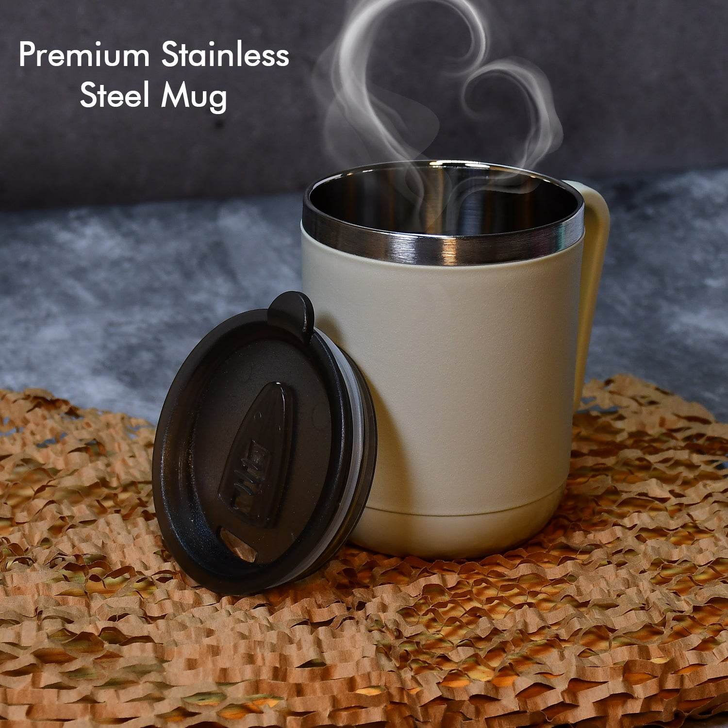8137 Ganesh Premium Stainless Steel Coffee Mug With Heat Resistant Mug Lid. Approx 400ml Mug. - 9XShoppy