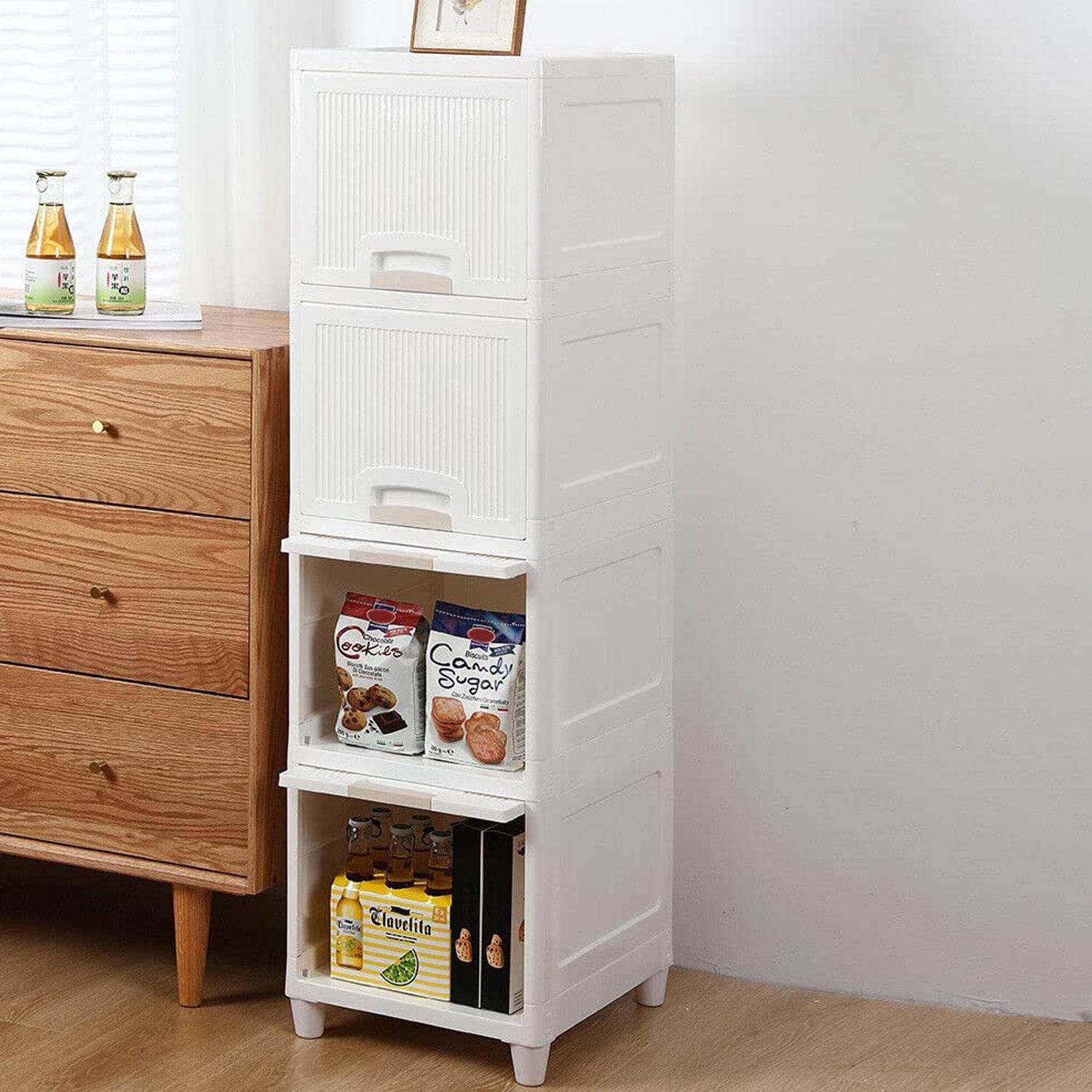 Multipurpose Storage Cabinet Storage Solutions Plastic Drawers Multi Layer Wardrobe Storage Drawers Foldable Multipurpose Drawer Units For Kitchen Bathroom Bedroom Cloth (4 Layer) - 9XShoppy
