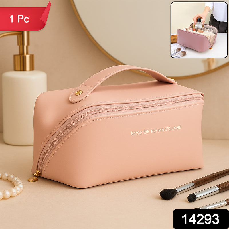 Premium Peach Travel Makeup  Toiletry Organizer Pouch With Zipper  Handle (1 Pc)