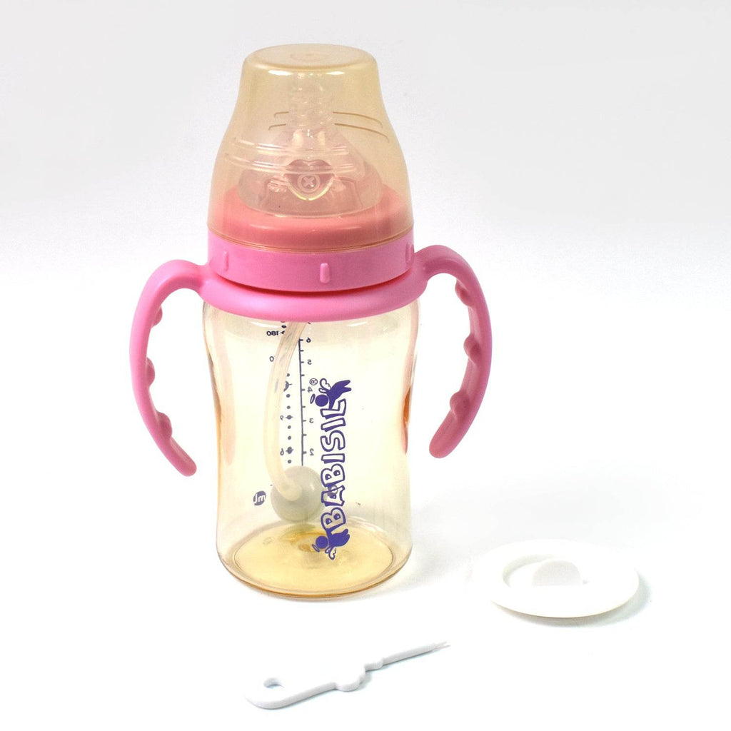Plastic Baby Feeding Bottle With Handles Straw (220 Ml 1 Pc) - 9XShoppy
