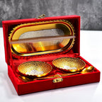 Gold Silver Plated 2 Bowl 2 Spoon Tray Set Brass - 9XShoppy