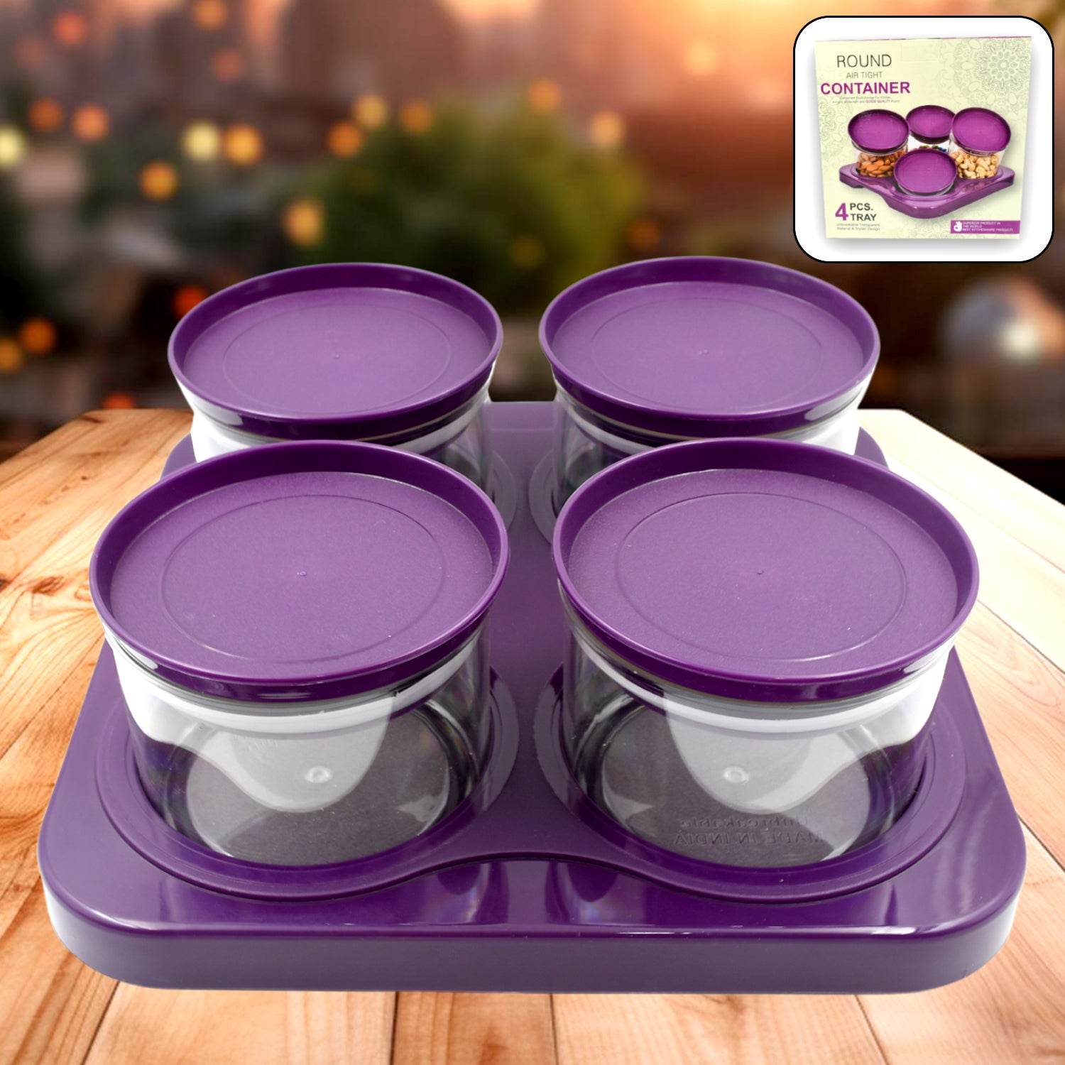 5550 Airtight Plastic 4 Pc Storage Container Set With Tray Dry Fruit Plastic Storage Container Tray Set With Lid Serving Tray For Kitchen - 9XShoppy