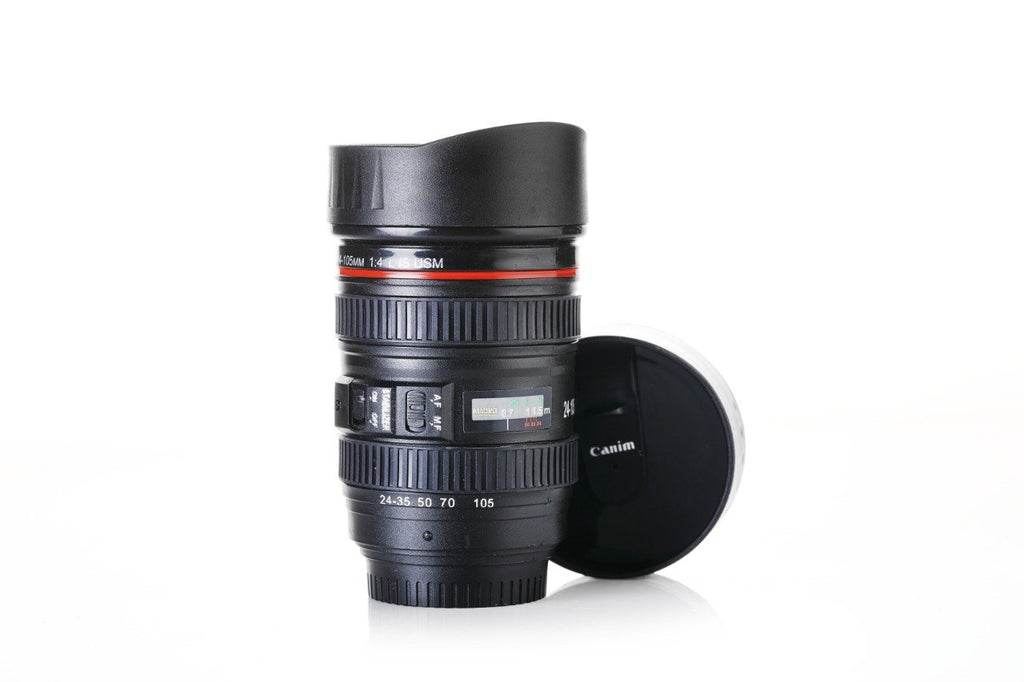 Camera Lens Shaped Coffee Mug Flask With Lid - 9XShoppy