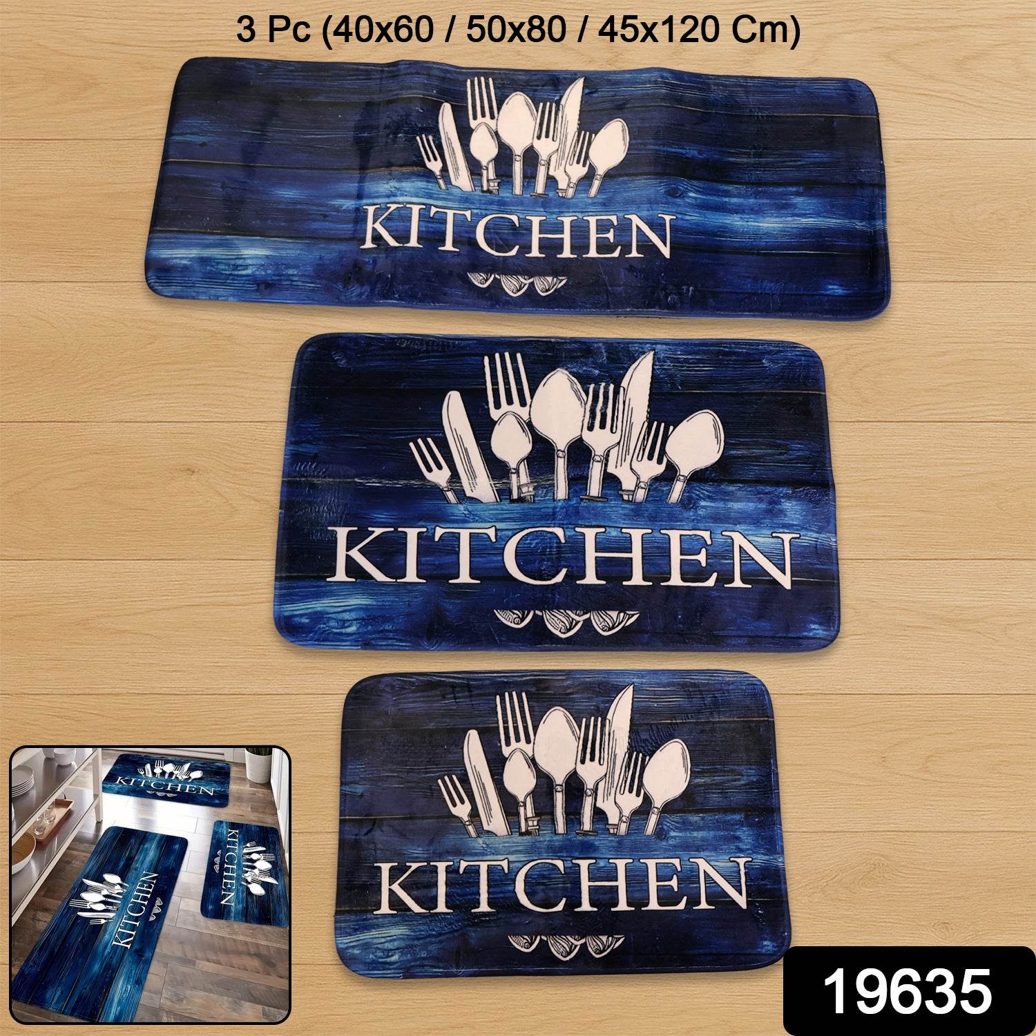 Kitchen Floor Mat Non-slip Printed Runner Rugs (3 Pc) - 9XShoppy