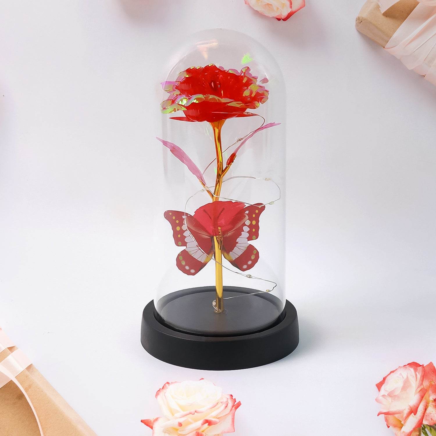 Elegant Led Eternal Rose In Plastic Dome (1 Pc Battery Not Included) - 9XShoppy