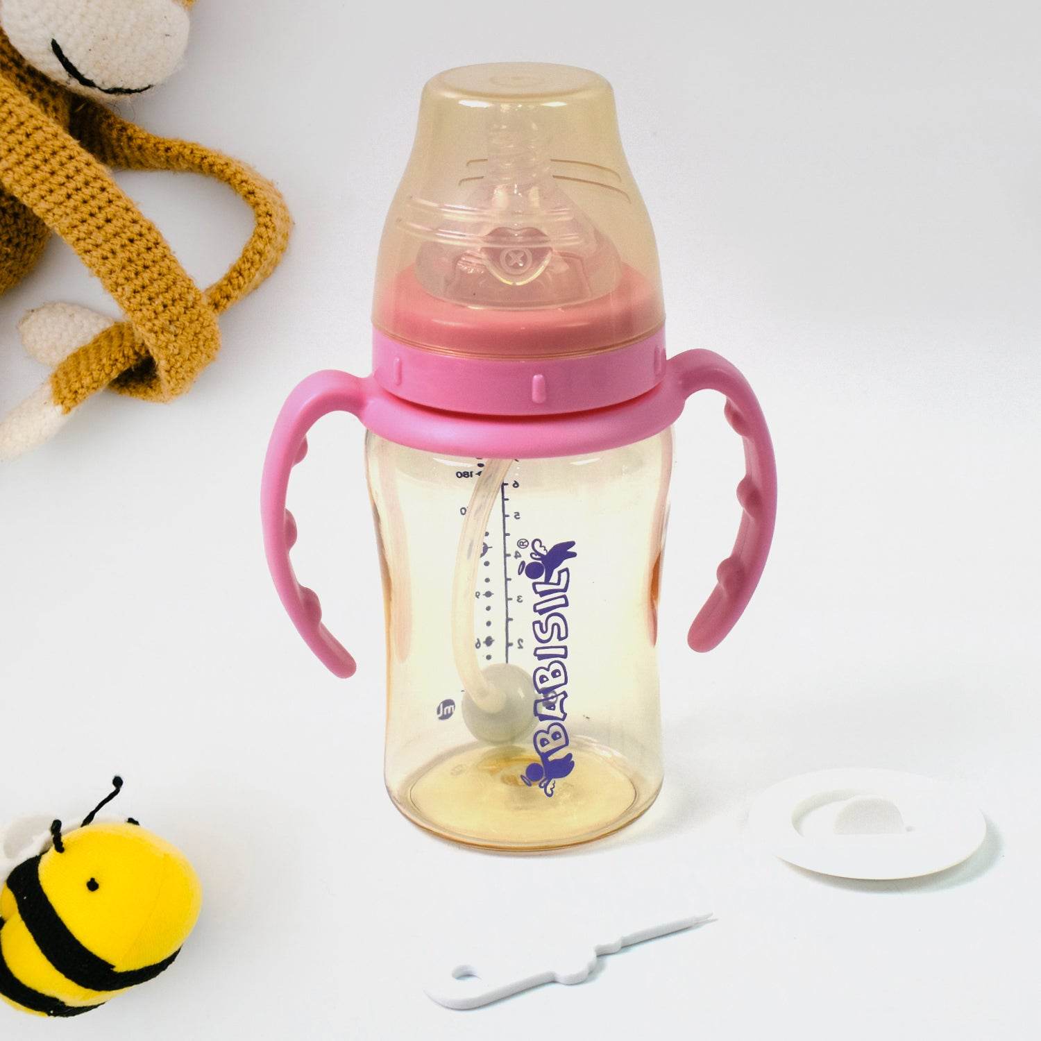 Plastic Baby Feeding Bottle With Handles Straw (220 Ml 1 Pc) - 9XShoppy