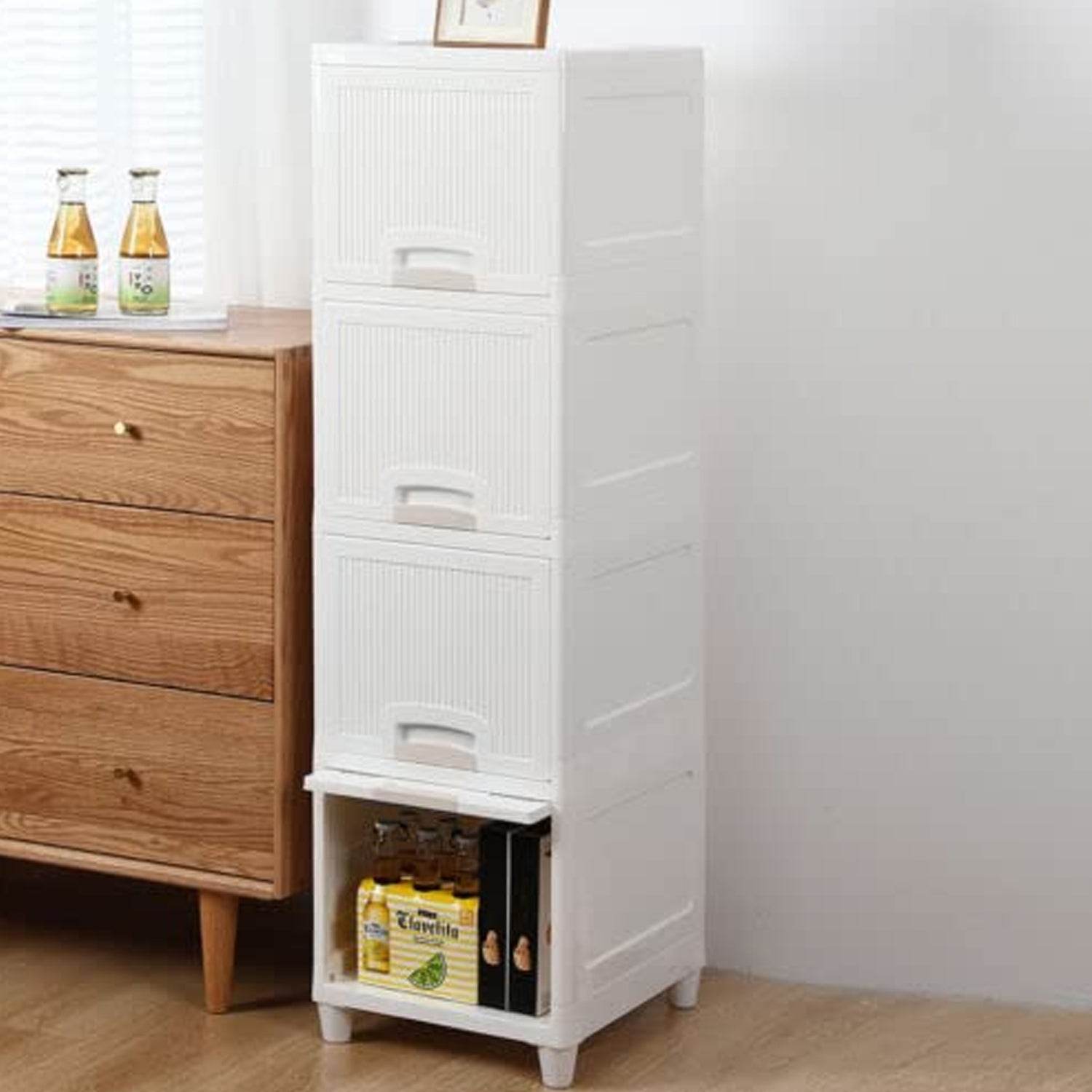 Multipurpose Storage Cabinet Storage Solutions Plastic Drawers Multi Layer Wardrobe Storage Drawers Foldable Multipurpose Drawer Units For Kitchen Bathroom Bedroom Cloth (4 Layer) - 9XShoppy