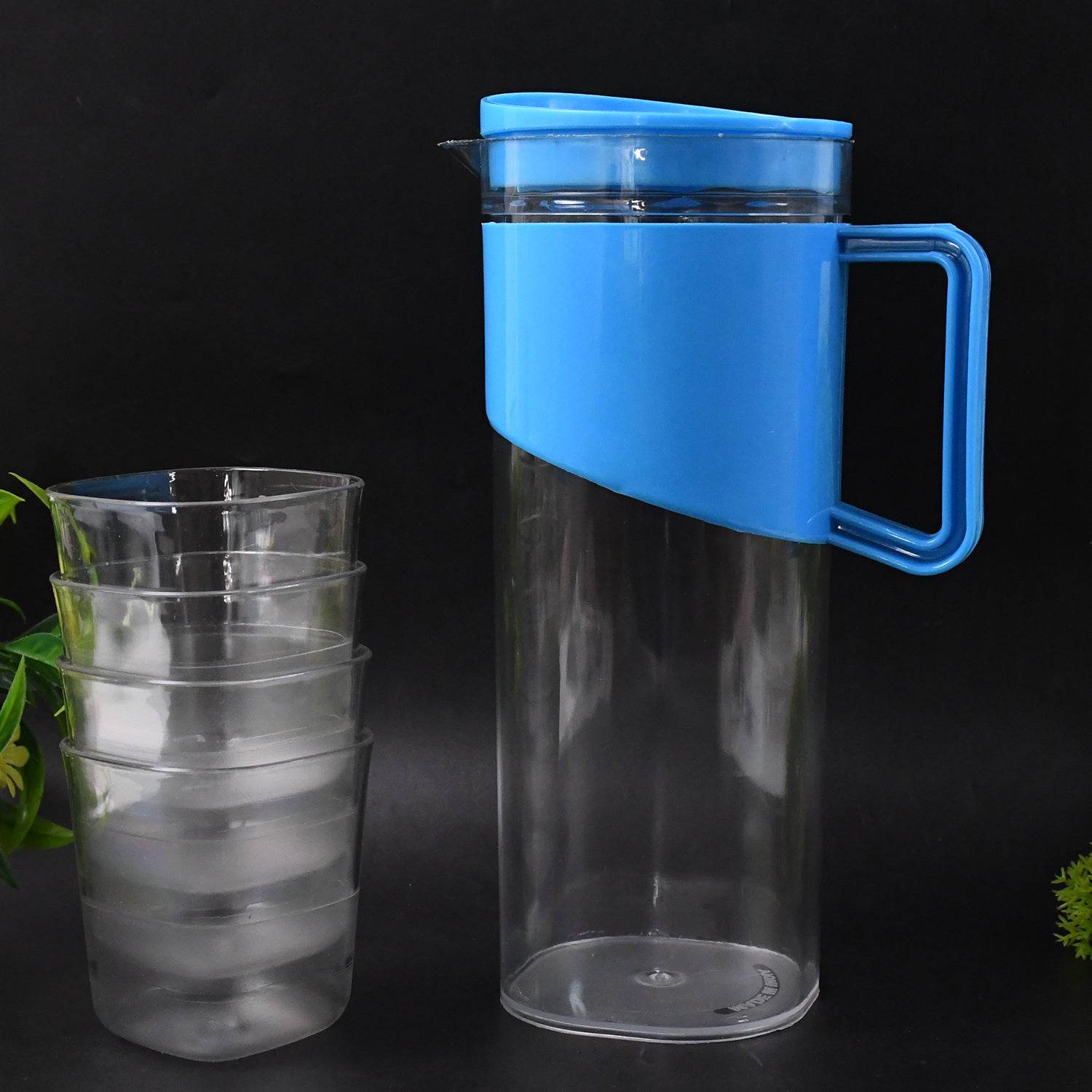 Transparent Stylish Premium Jug With Elegant Handle (2000 Ml Jug Approx 4 Pcs Plastic Glass) - 9XShoppy
