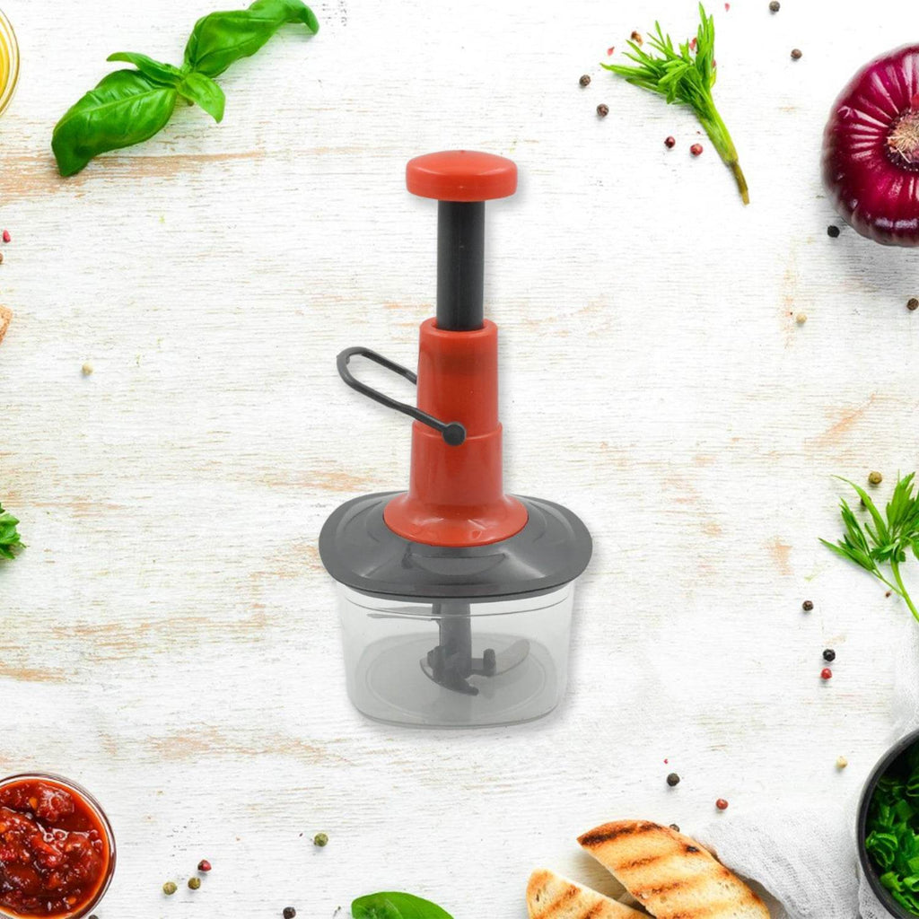5790 Manual Press Fruit Vegetable Chopper With 3 Stainless Steel Blades Anti-slip Base And Locking System Cutting Chopper For Kitchen (650 Ml) - 9XShoppy