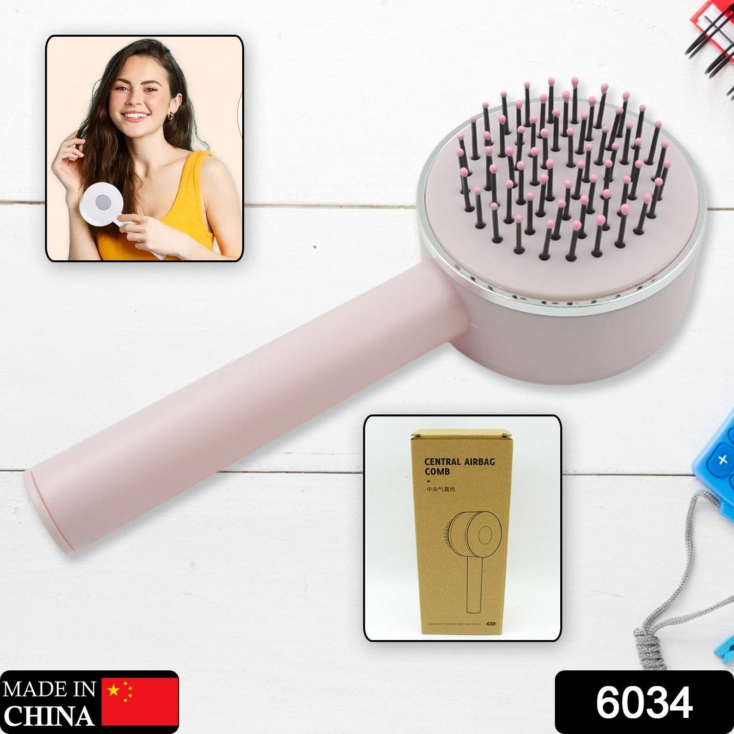 6034 Air Cushion Massage Brush Airbag Massage Comb With Long Handle Self-cleaning Hair Brush Detangling Anti-static For All Hair - 9XShoppy