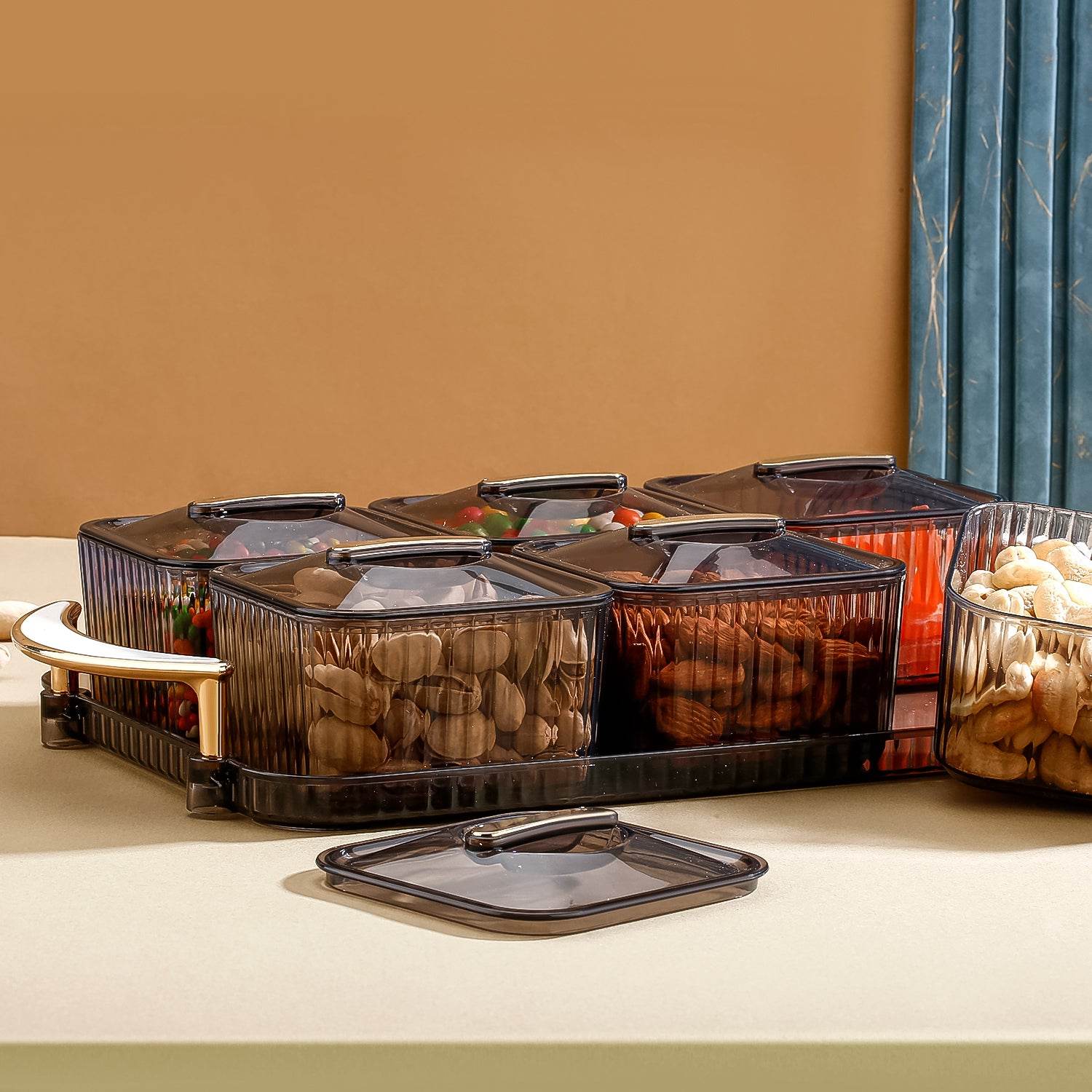 Liger Multipurpose Transparent Spice Jar Set With Tray And Lids 400ml Approx (6 Pc) - 9XShoppy