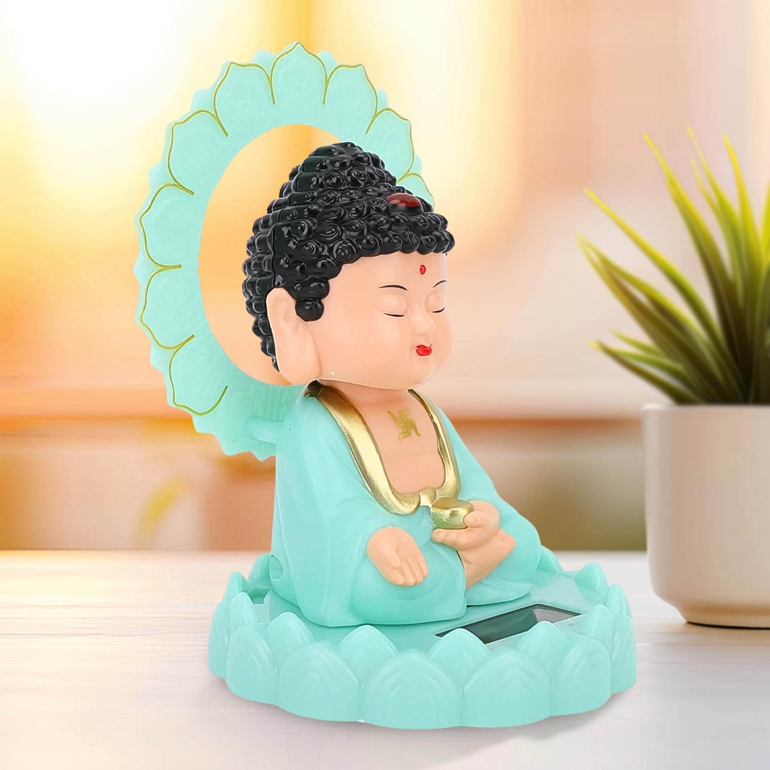 Plastic Solar Powered Moving Head Sitting Action Buddha Statue (1 Pc) - 9XShoppy
