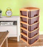 5 tier Plastic Modular Drawer System For Multiple Use (Brown Color) - 9XShoppy