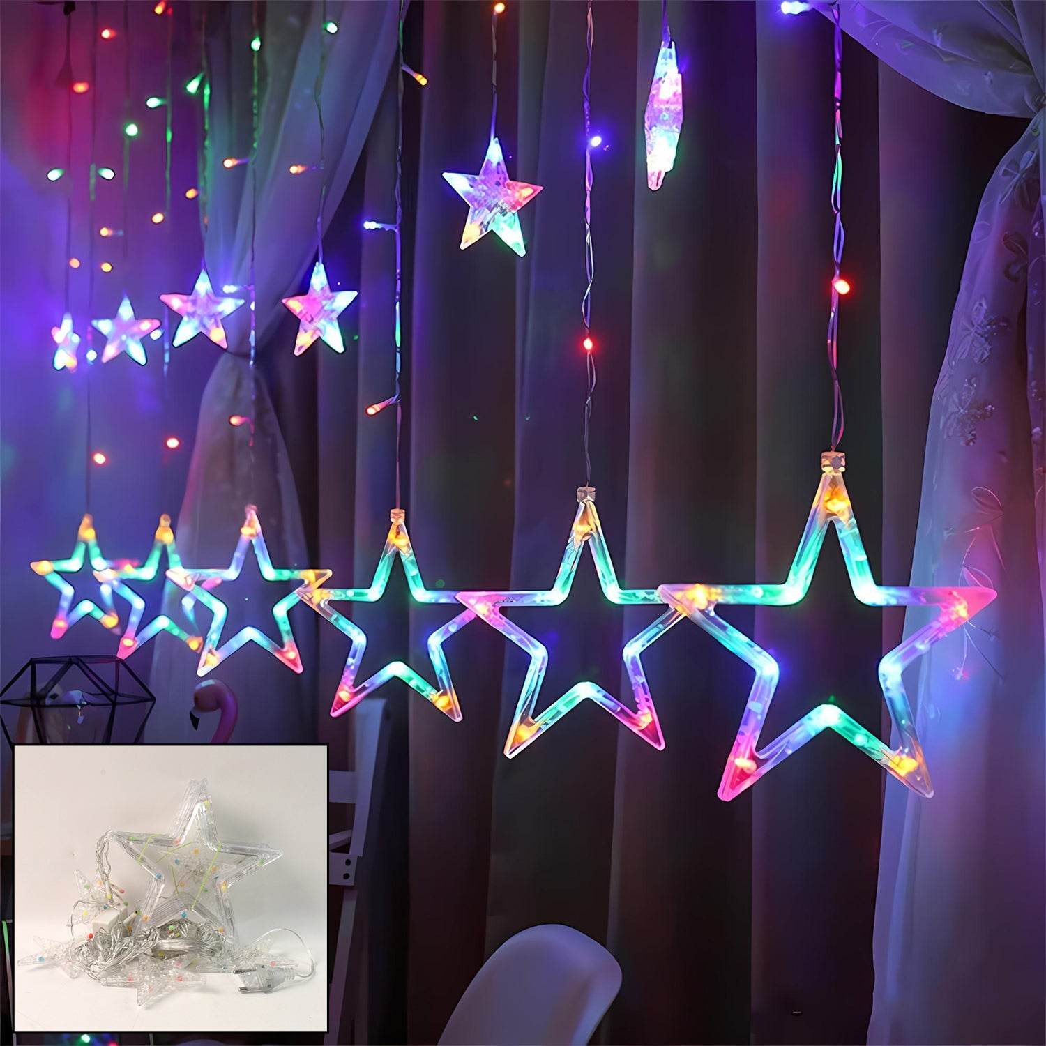 Stars Led Curtain String Lights With 8 Flashing Modes - 9XShoppy