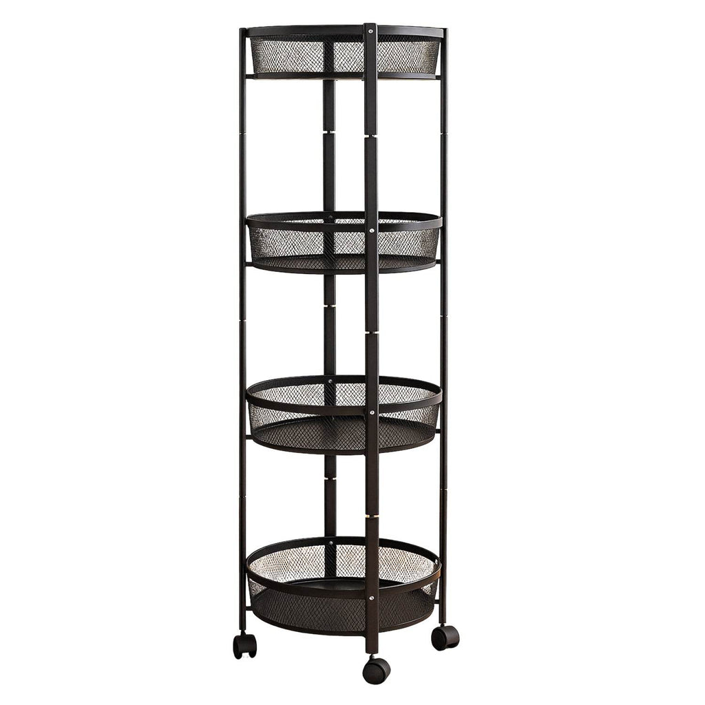 4-layer Round Metal Mesh Storage Organizer Rack With Wheels - 9XShoppy