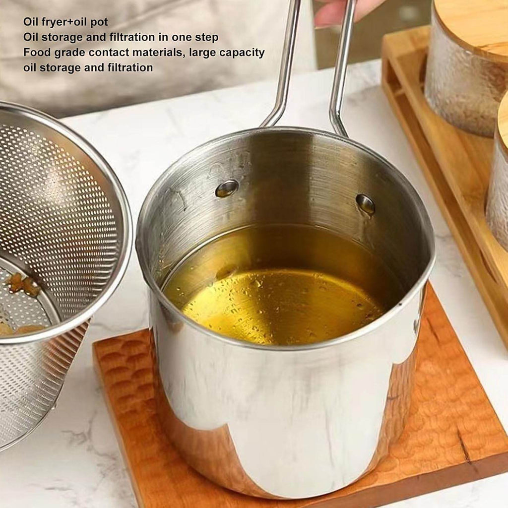 Small Deep Frying Pot With Strainer Basket (2 Pc Set) - 9XShoppy