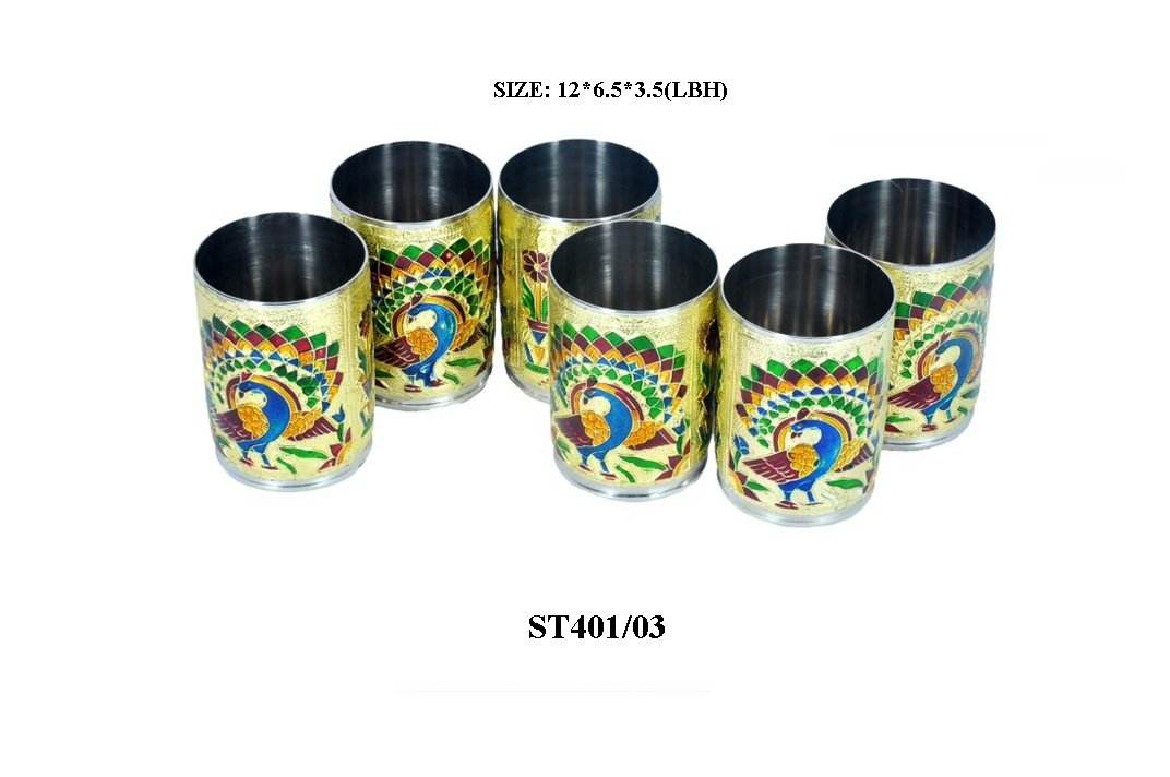 Peacock Design Glass With Handle And Handicraft Serving Tray Set - 9XShoppy