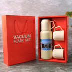 White Vacuum Flask Set Stainless Steel Thermos With 3 Cups Approx 500ml - 9XShoppy