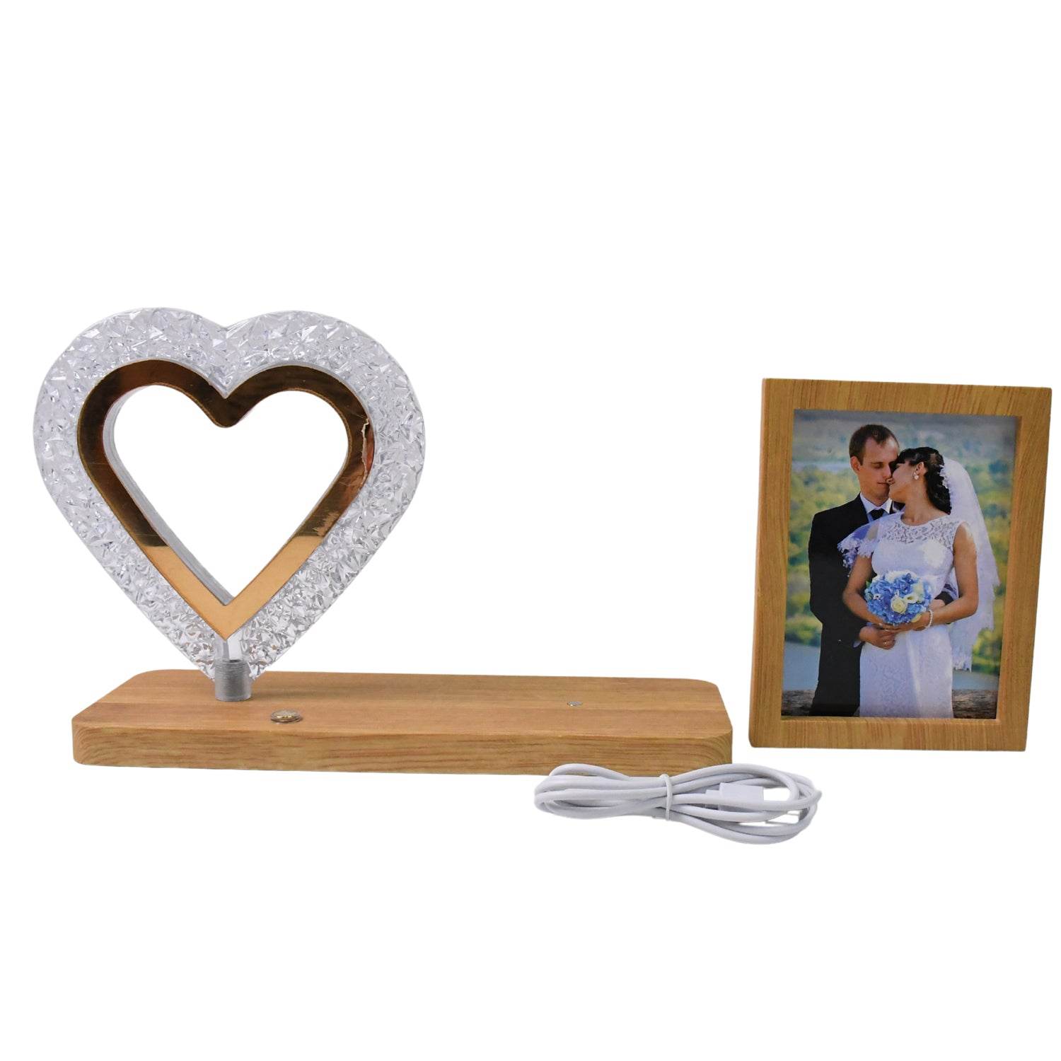 Heart Shape Cystal Led Lamp Photo Frame Night Lamp Wedding Gift Love Couple - 9XShoppy
