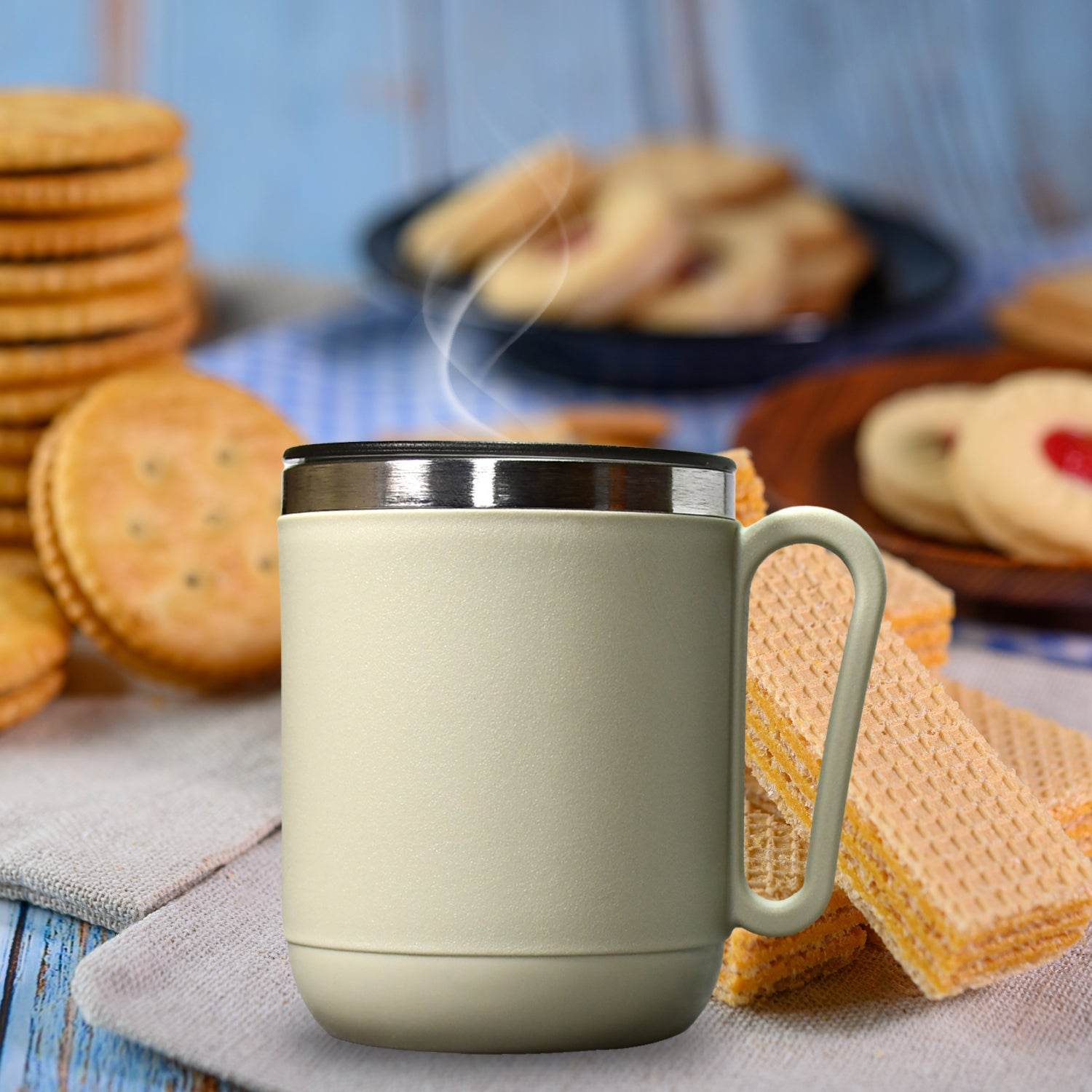 8137 Ganesh Premium Stainless Steel Coffee Mug With Heat Resistant Mug Lid. Approx 400ml Mug. - 9XShoppy