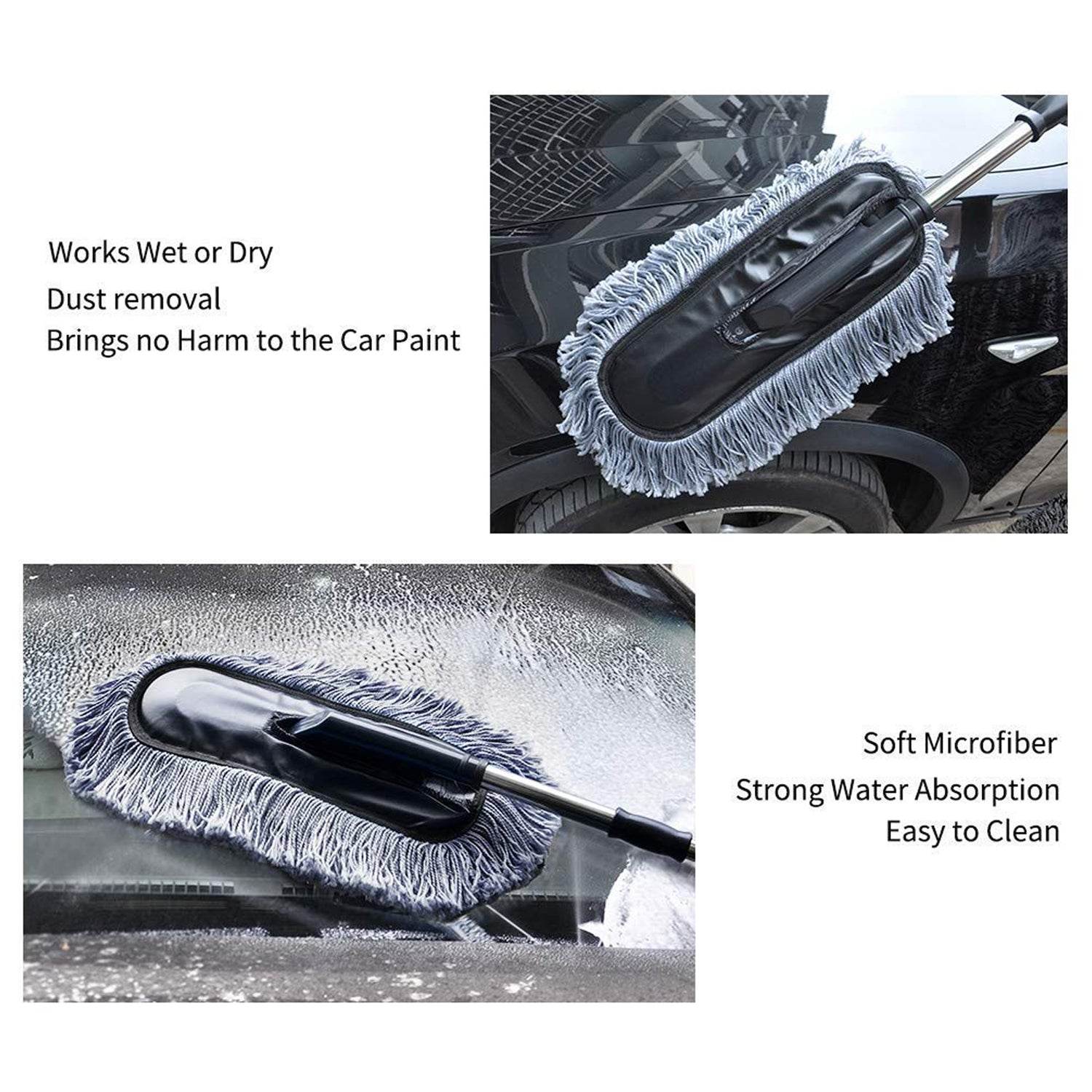 Car Duster with Long Retractable Handle – Microfiber Wash Brush for Vehicle & Home - 9XShoppy