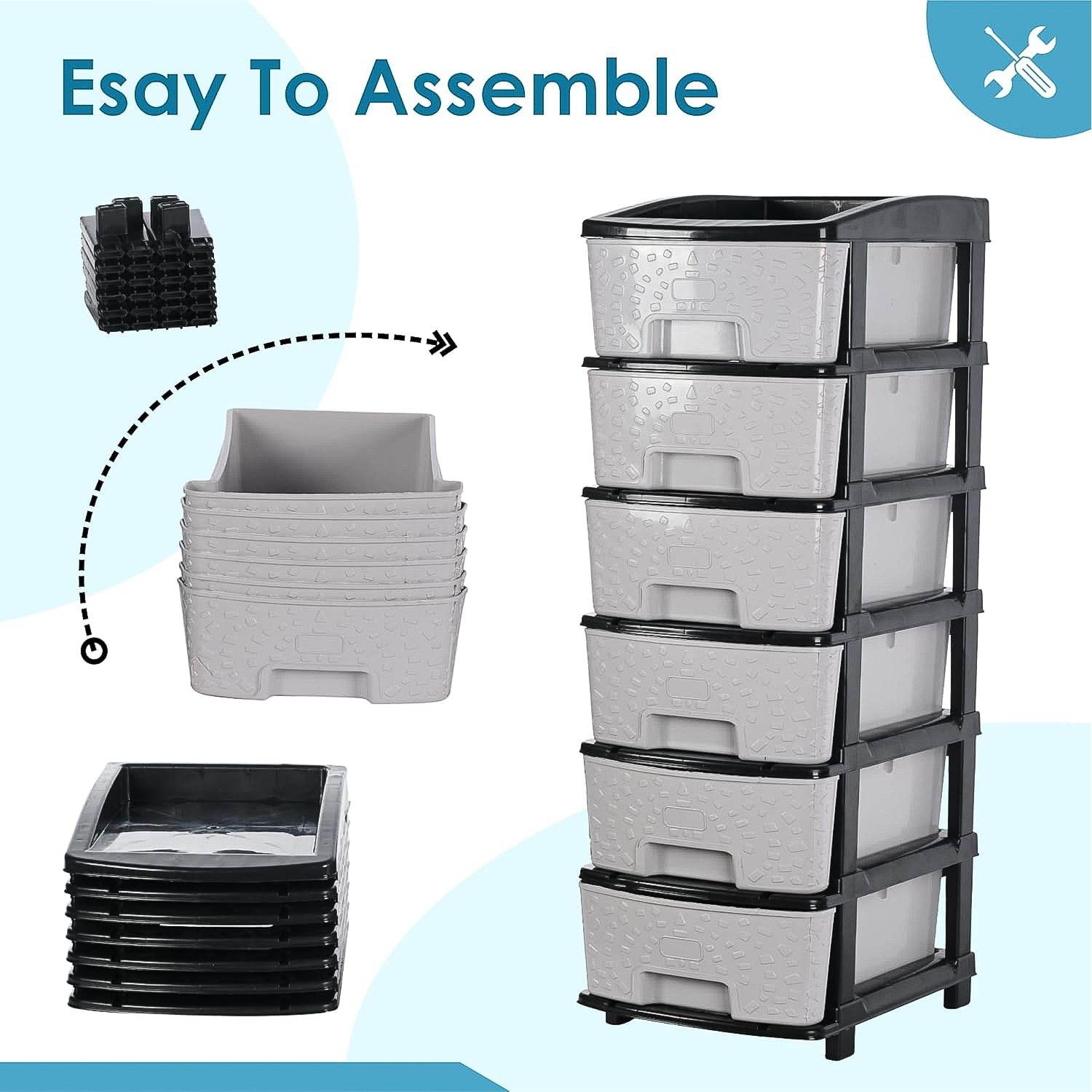 6-layer Heavy-duty Plastic Drawer Organizer Cabinet With Stone Texture Drawers - 9XShoppy
