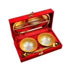 Gold Silver Plated 2 Bowl 2 Spoon Tray Set Brass - 9XShoppy