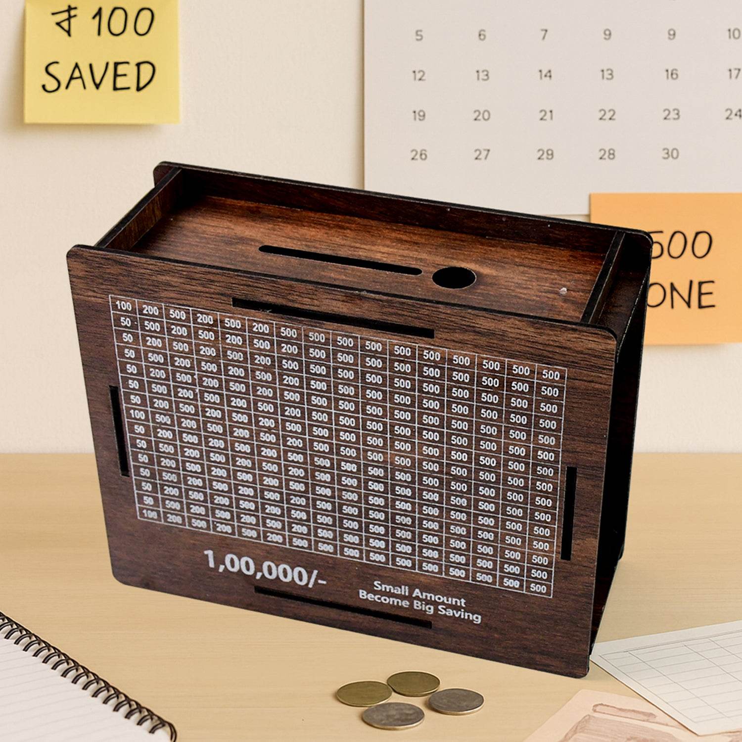 Wooden Money Piggy Bank Money Box (1 Pc With Marker Pen) - 9XShoppy