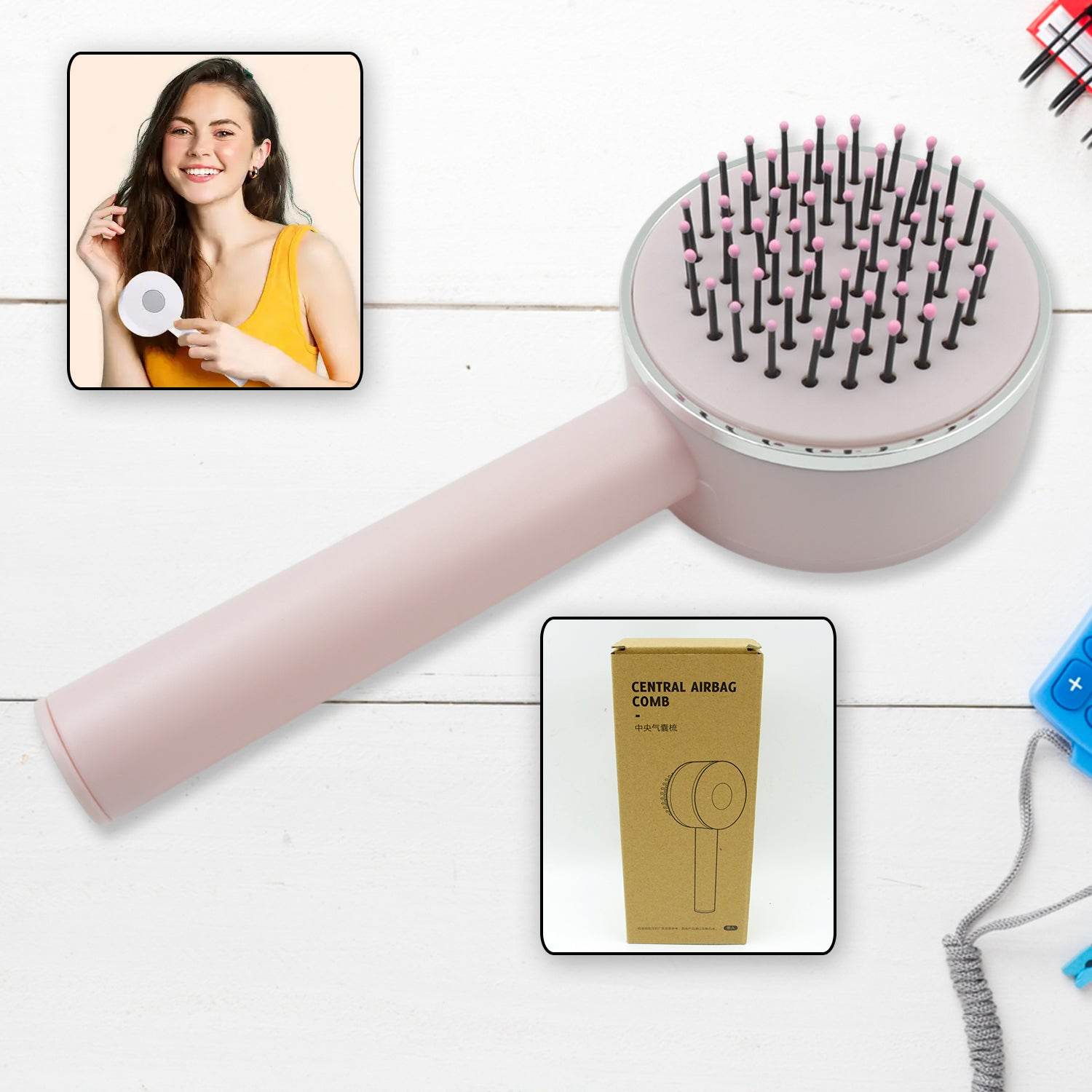 6034 Air Cushion Massage Brush Airbag Massage Comb With Long Handle Self-cleaning Hair Brush Detangling Anti-static For All Hair - 9XShoppy