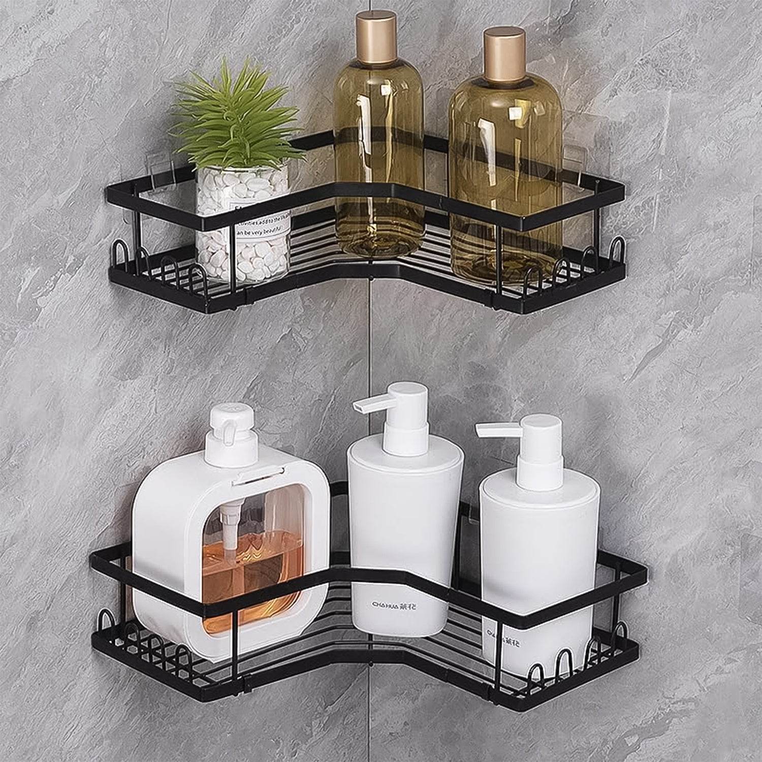 Iron Coating Self-adhesive Corner Shelf Organizer (2 Pc) - 9XShoppy