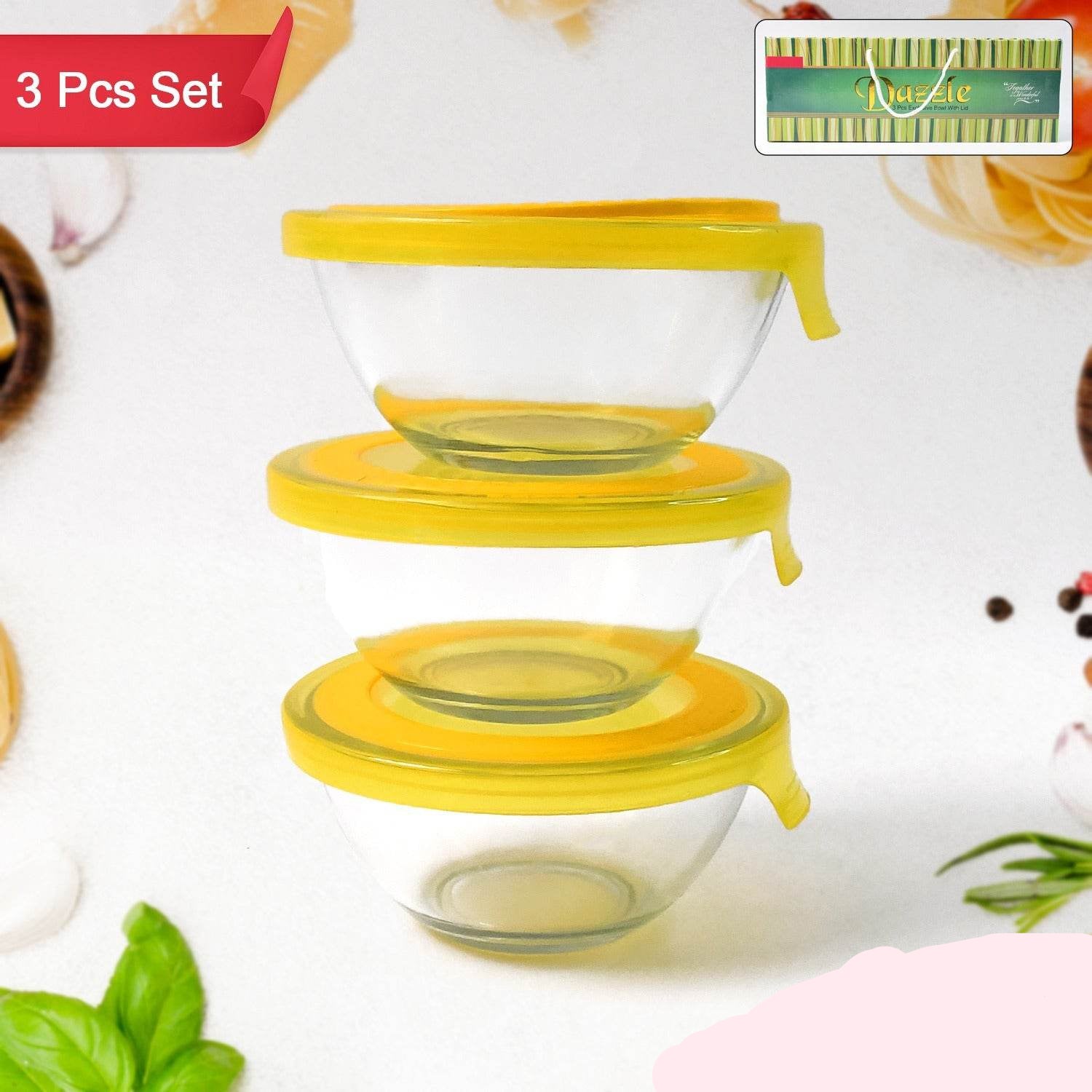 Dazzle Glass Bowl Set Mixing Storage Bowls With Lids (3 Pcs Set) - 9XShoppy