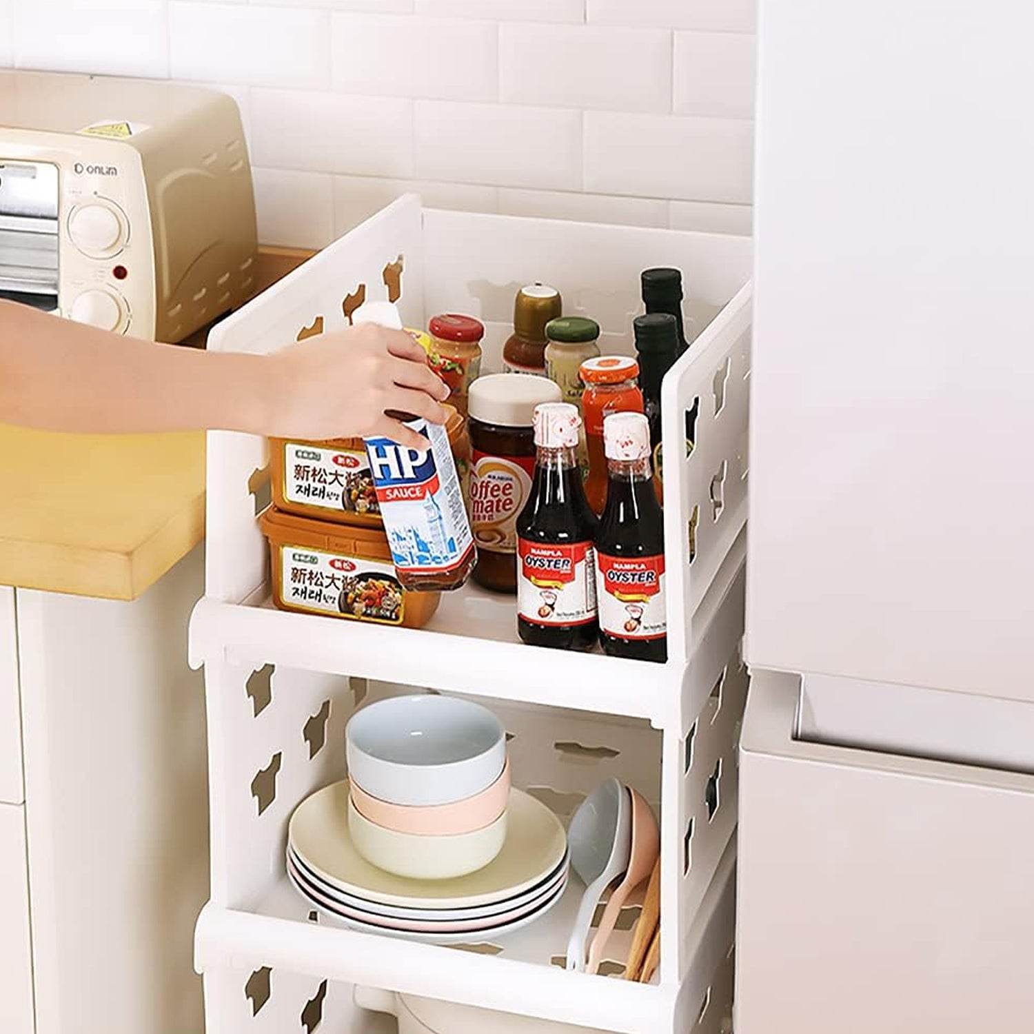 7887 4 Layer Stackable Multifunctional Storagefor Clothes Foldable Drawer Shelf Basket Utility Cart Rack Storage Organizer Cart For Kitchen Pantry Closet Bedroom Bathroom Laundry (4 Layer 1 Pc) - 9XShoppy