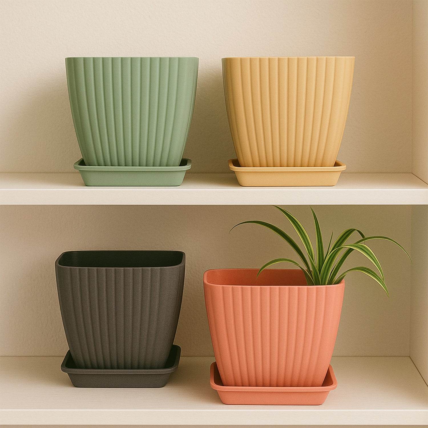 Trendy Square Plastic Flower Pots Set Of 5 - 9XShoppy