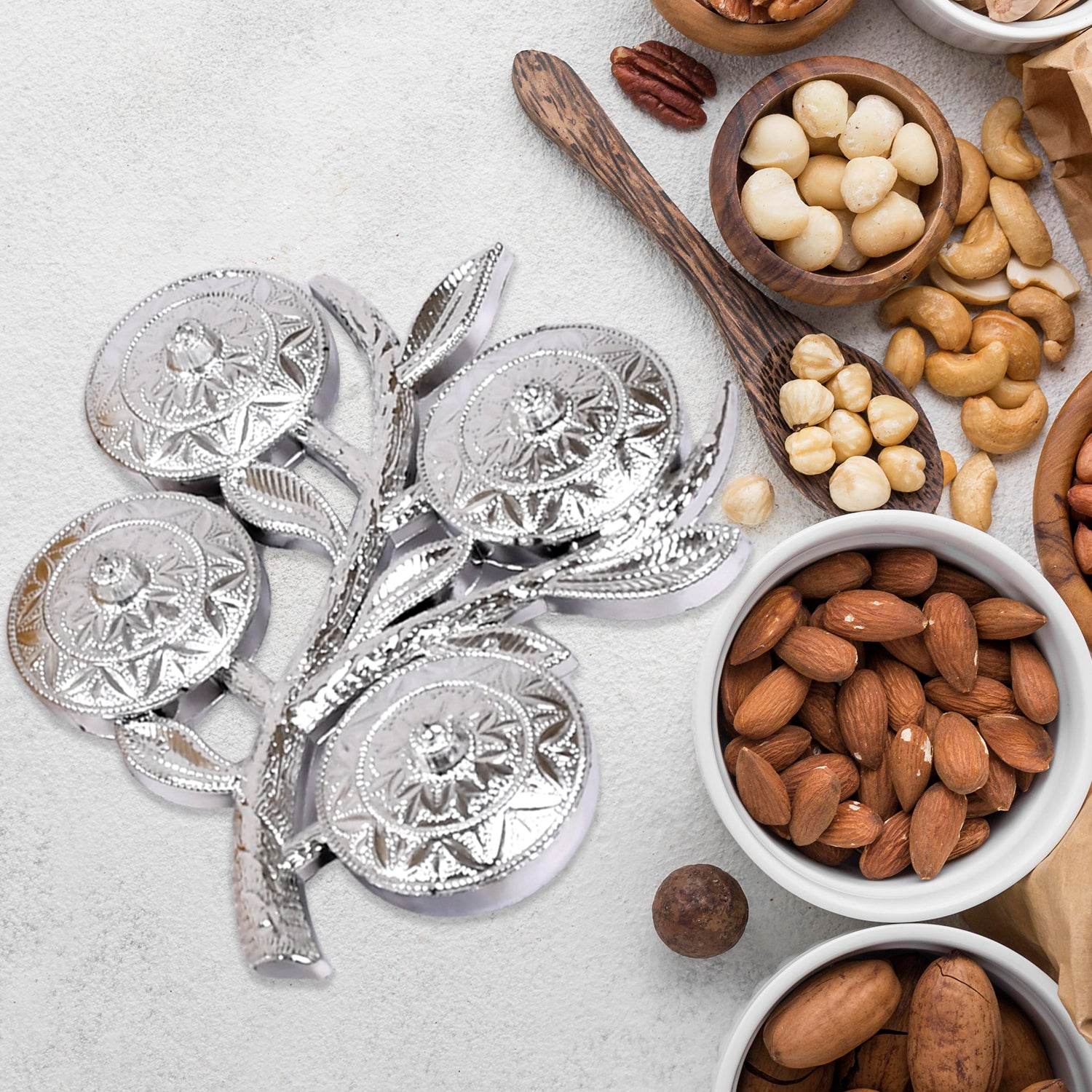 5283 Tree Shape 4 Compartment Mukhwas Dani Serving Tray For Home Kitchen Use - 9XShoppy