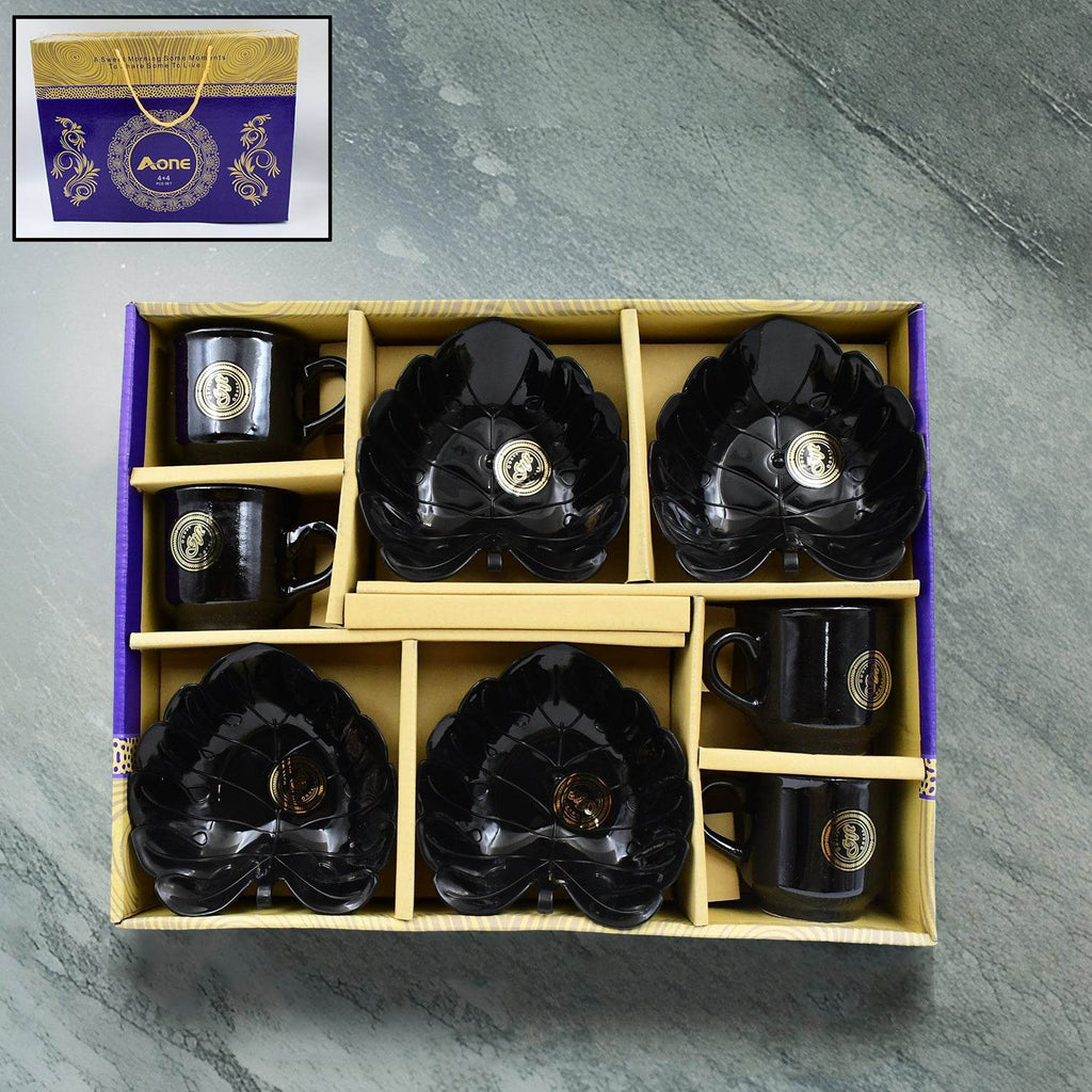 A One Ceramic Tea Cups Mug Set With Leaf Shape Serving Bowl (8 Pcs Set) - 9XShoppy