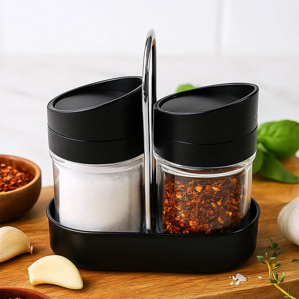 Apex Helix Salt N Pepper 2-piece Plastic Jar Set With Stand - 9XShoppy