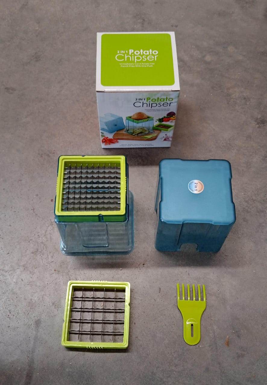 2 In 1 Potato Chipser Slicer French Fries Maker Finger Chips Plastic Two Blades Finger Chips Cutter For Kitchen Accessoryvegetable Fruit Slicer (1 Pc) - 9XShoppy