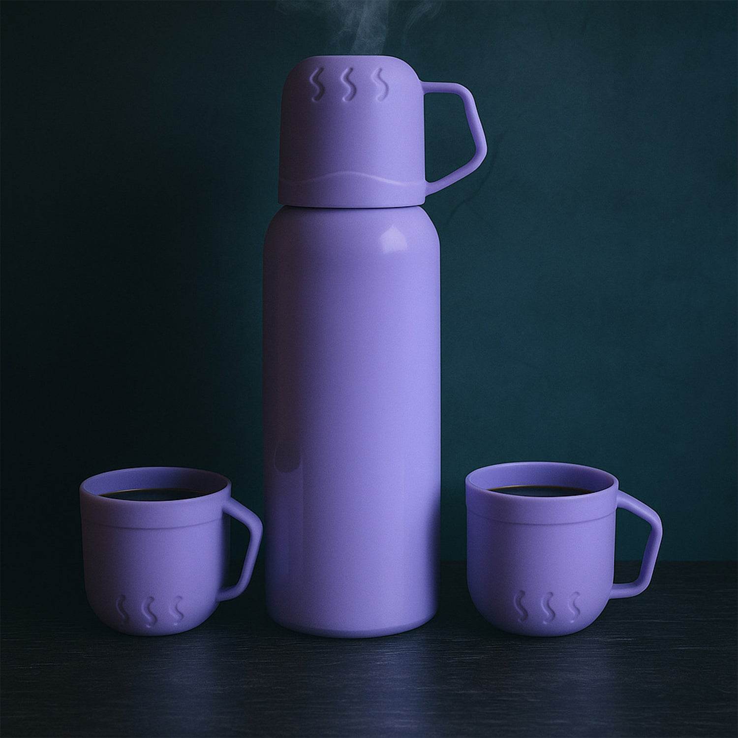 Purple Vacuum Flask Set Stainless Steel Thermos With 3 Cups Approx 500ml - 9XShoppy