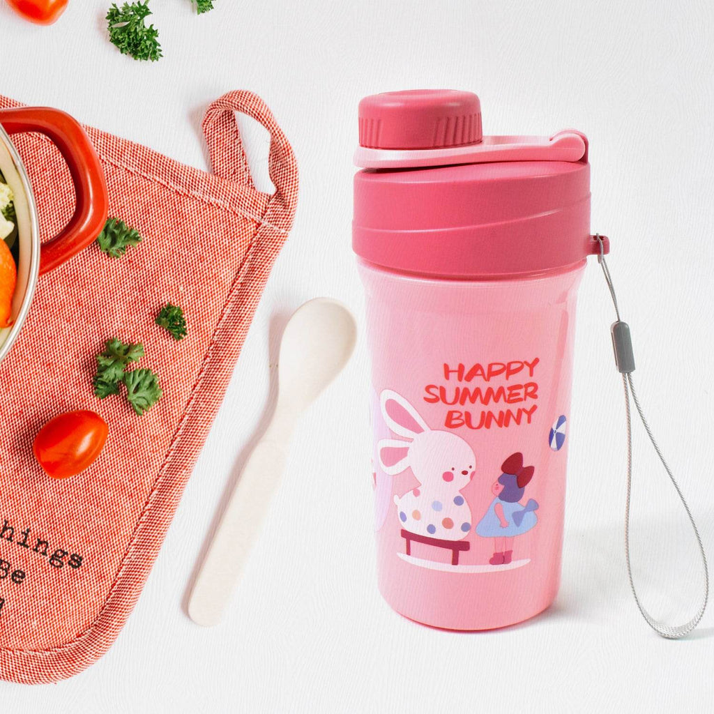 Plastic Lunch Box Leak Proof 2 Compartment With Bottle And Fork (1 Set Mix Color) - 9XShoppy