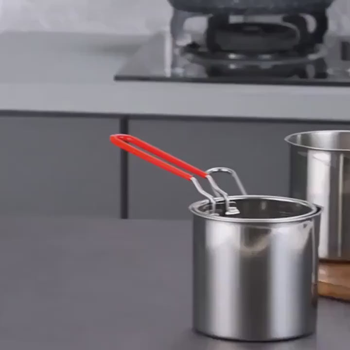 Small Deep Frying Pot With Strainer Basket (2 Pc Set)