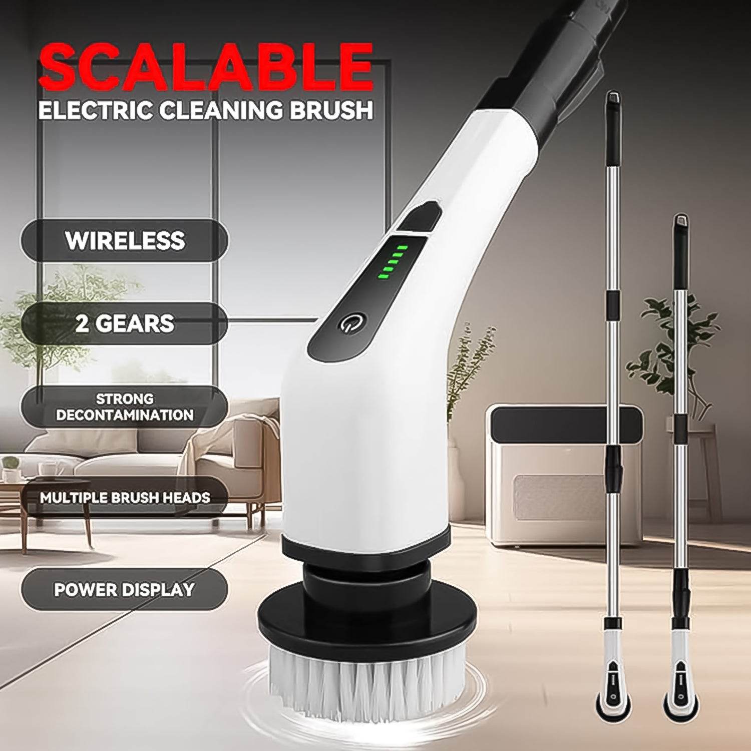 7-in-1 Electric Spin Scrubber Cleaning Brush With Extension Handle (1 Set) - 9XShoppy