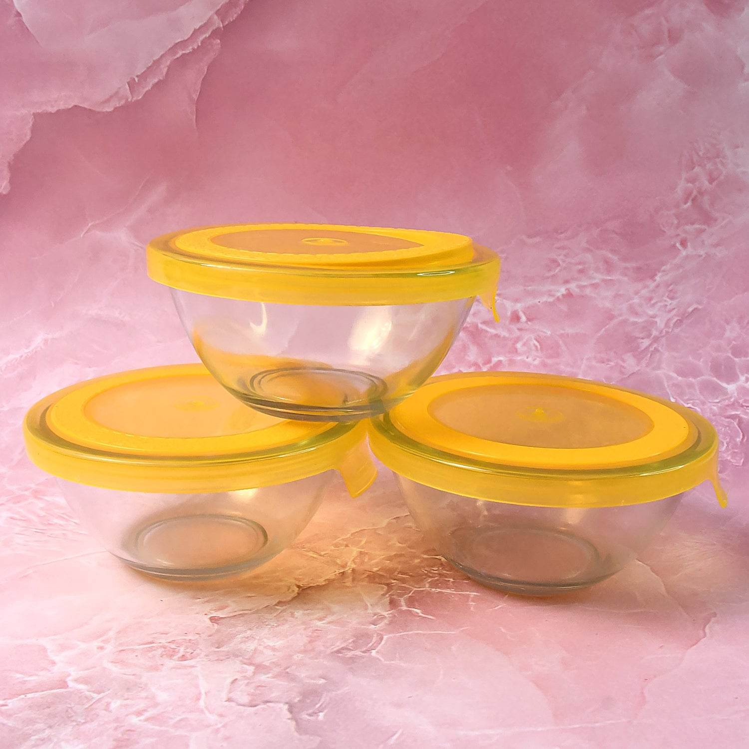 Dazzle Glass Bowl Set Mixing Storage Bowls With Lids (3 Pcs Set) - 9XShoppy