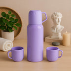 Purple Vacuum Flask Set Stainless Steel Thermos With 3 Cups Approx 500ml - 9XShoppy