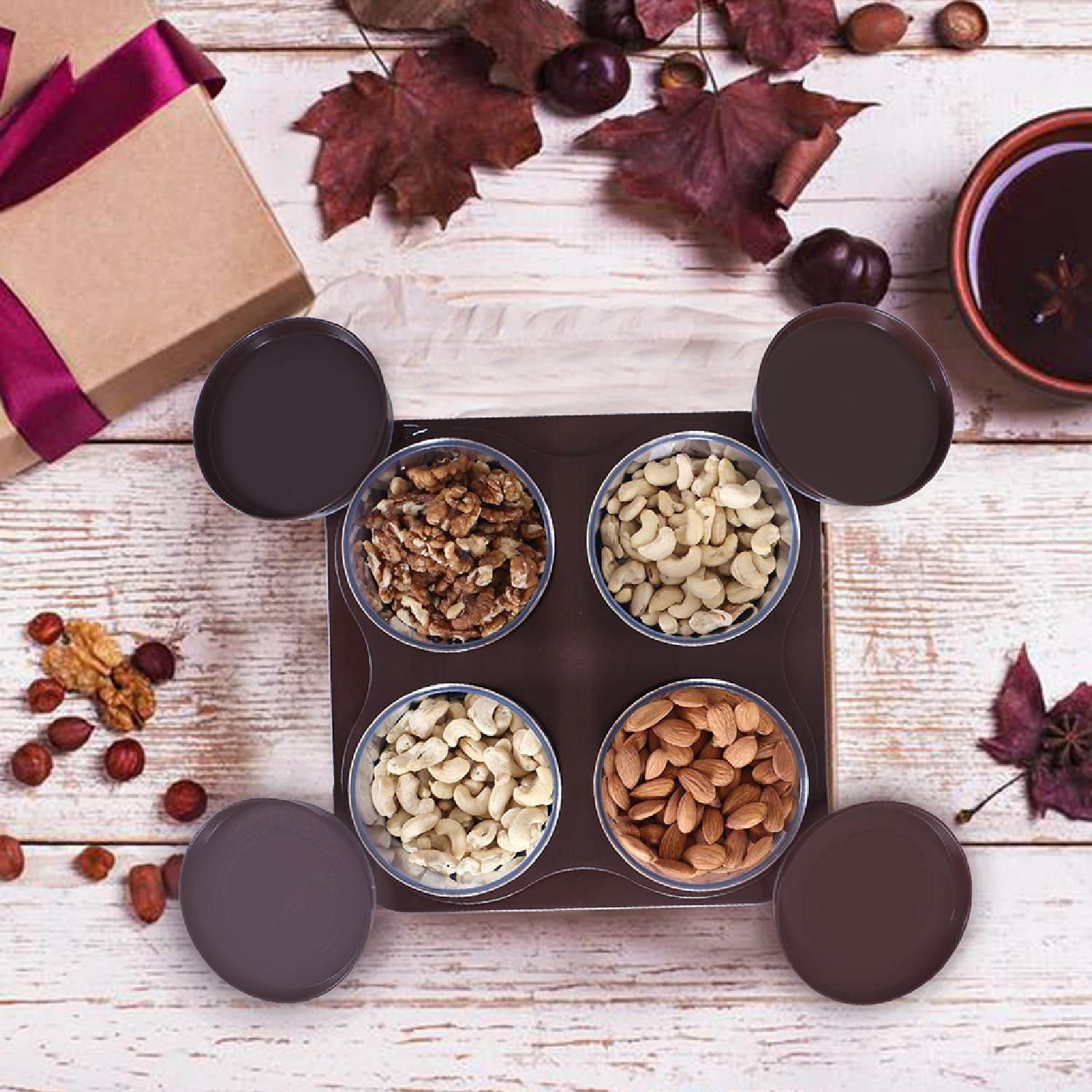 5550 Airtight Plastic 4 Pc Storage Container Set With Tray Dry Fruit Plastic Storage Container Tray Set With Lid Serving Tray For Kitchen - 9XShoppy