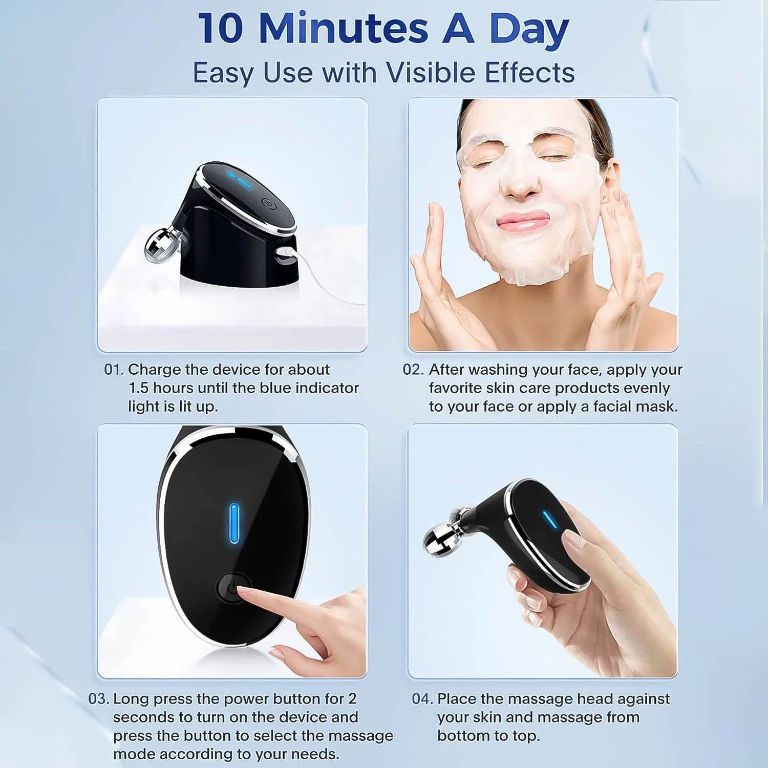 Microcurrent- Facial- Device Micro Current Face Massager Roller (1 Pc) - 9XShoppy