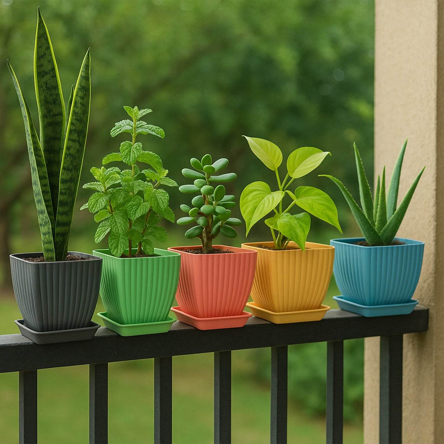 Trendy Square Plastic Flower Pots Set Of 5 - 9XShoppy