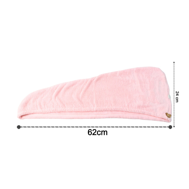 Soft Microfiber Hair Drying Towel Wrap With Cute Teddy Bear Button (1 Pc)