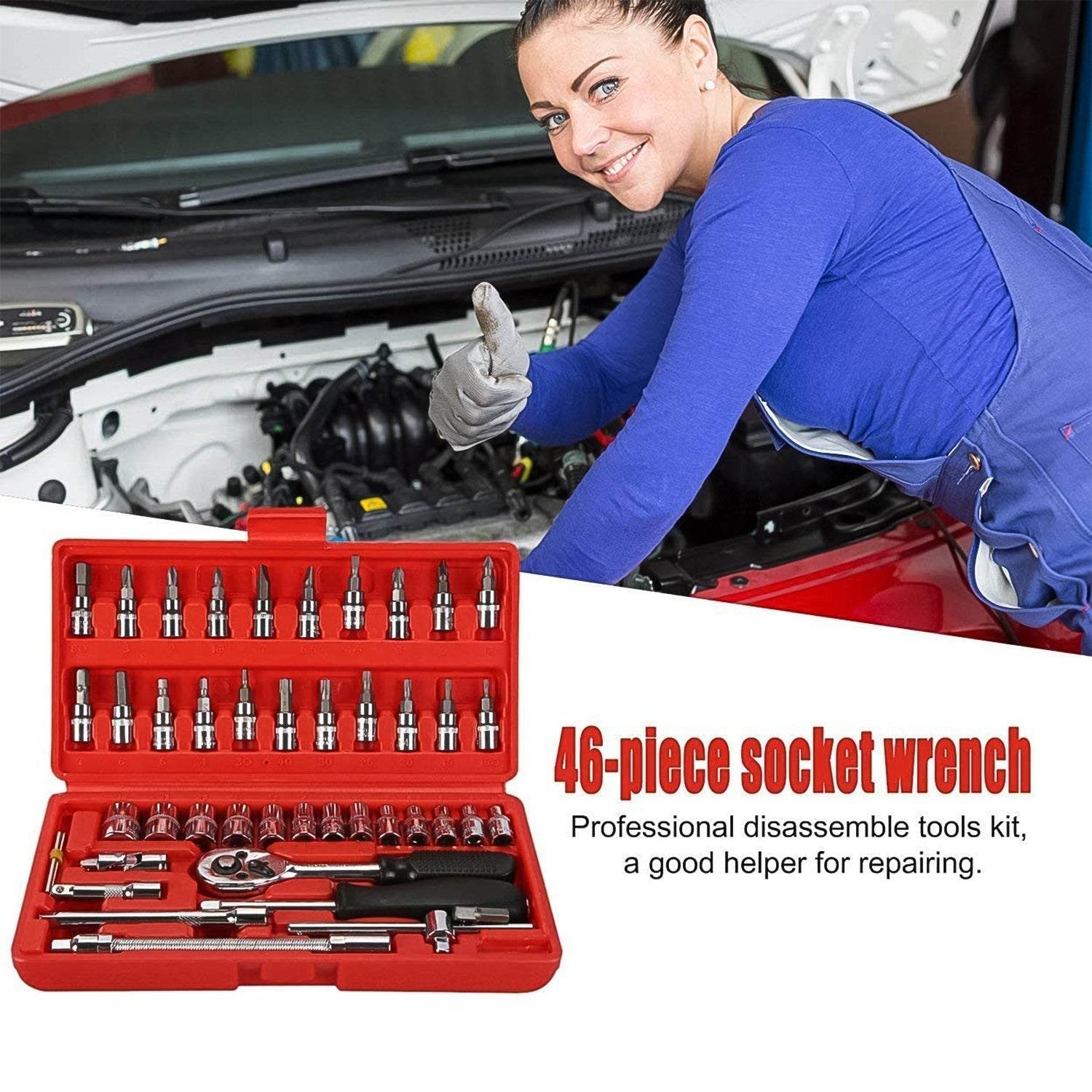 46 pcs Multi-Function Ratchet Wrench Tool Kit – Automotive &amp; Home DIY - 9XShoppy