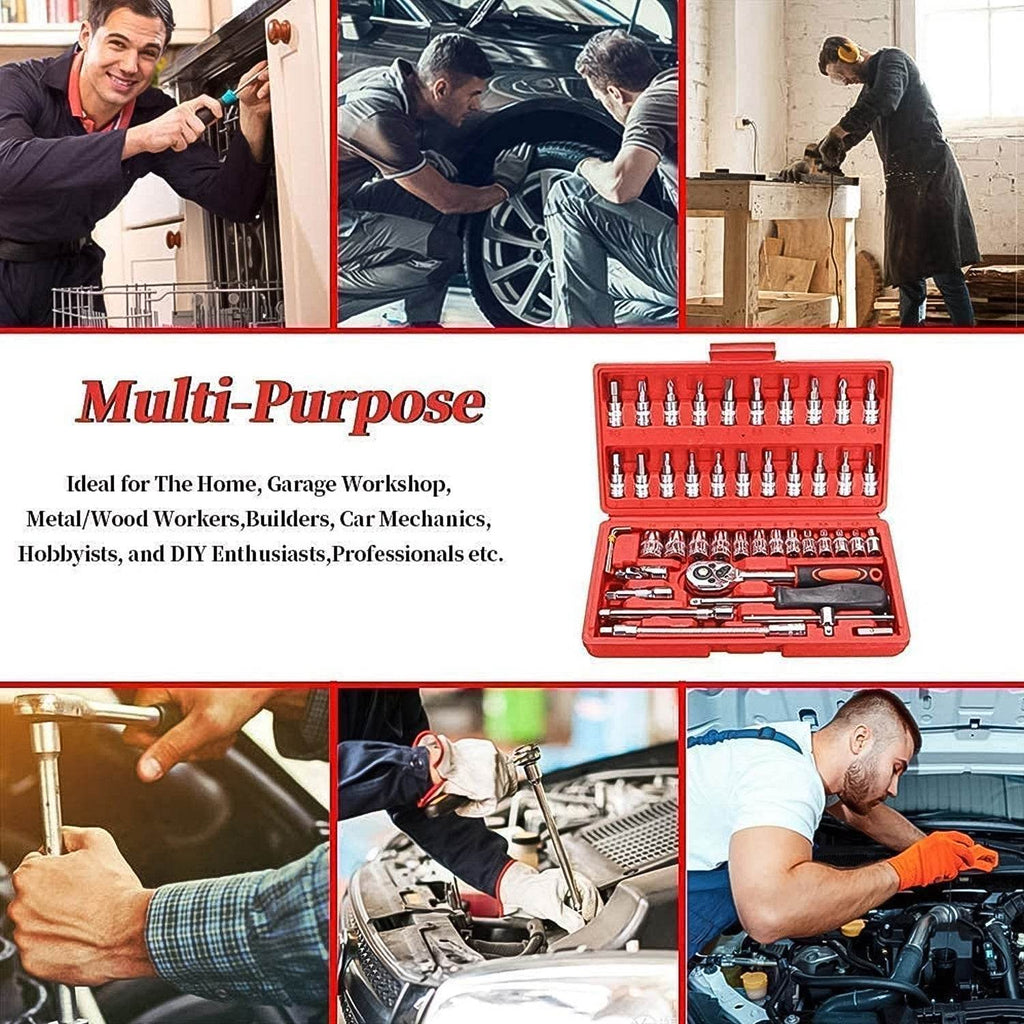 46 pcs Multi-Function Ratchet Wrench Tool Kit – Automotive &amp; Home DIY - 9XShoppy